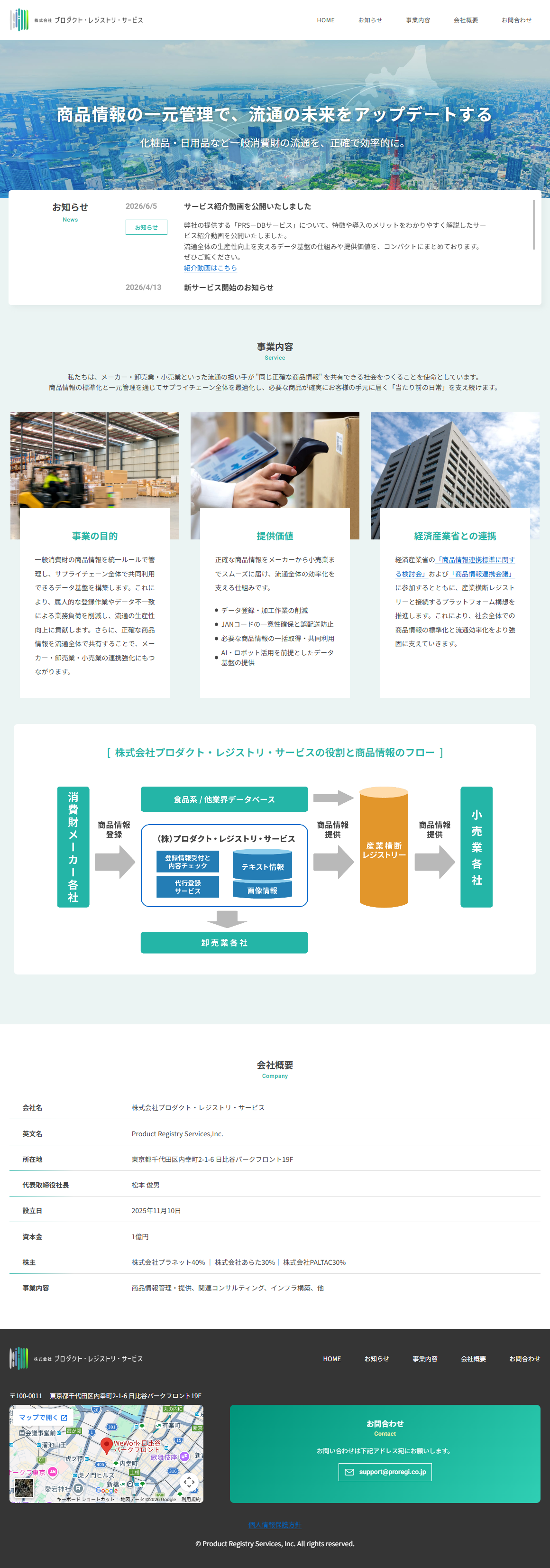 株式会社プロダクト・レジストリ・サービスサイトのPCデザイン